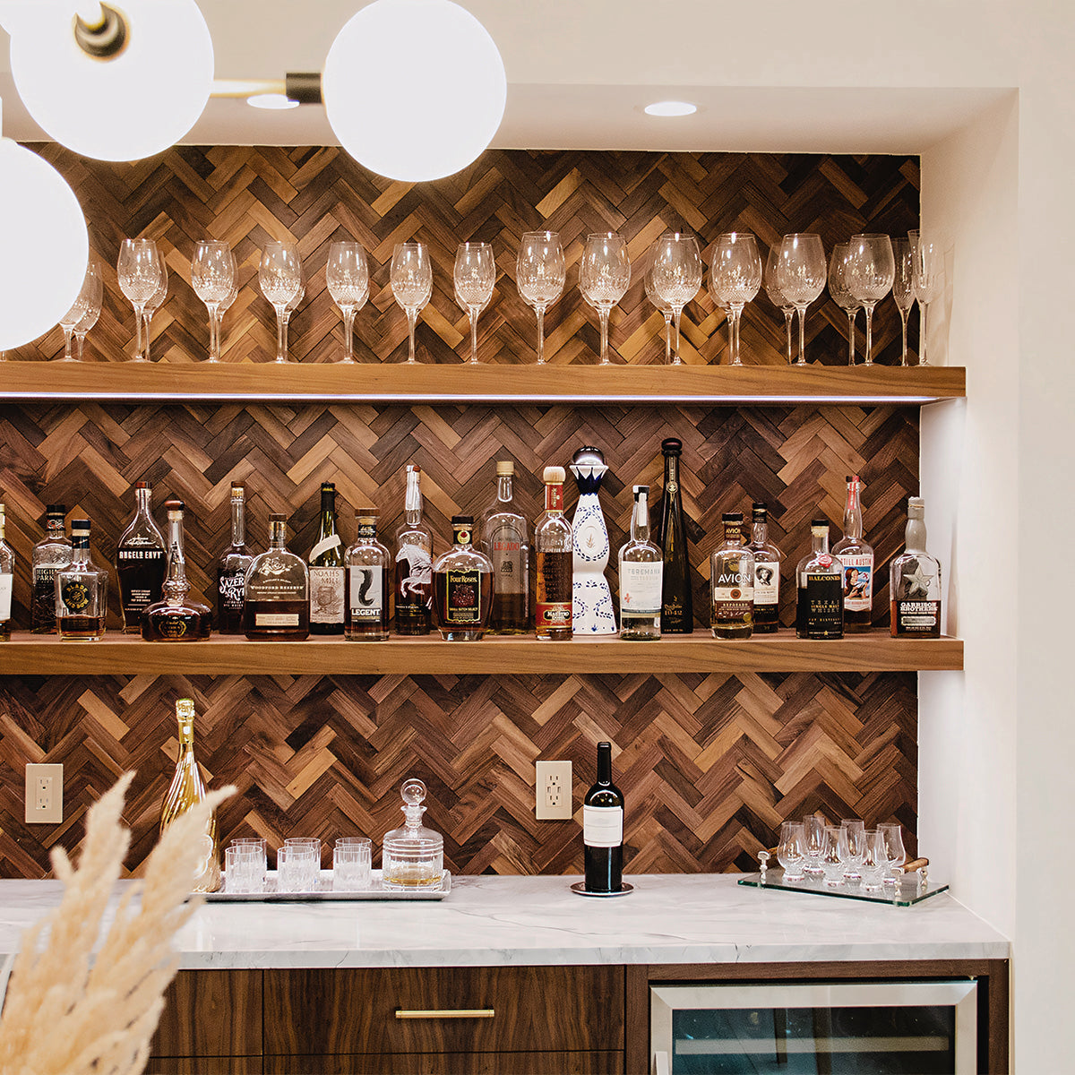 Natural Walnut 3D Herringbone Panels