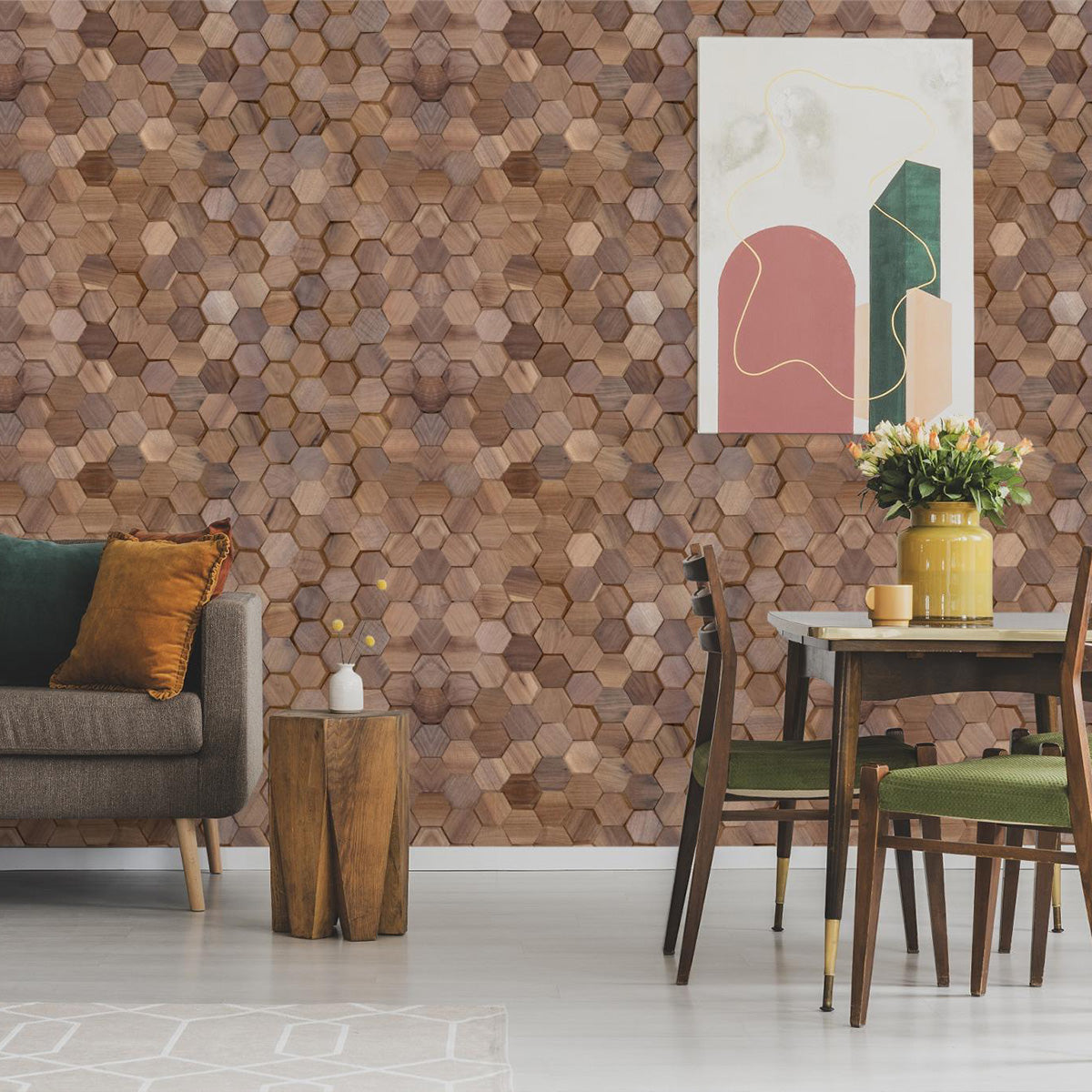 Natural Walnut 3D Hex Panels