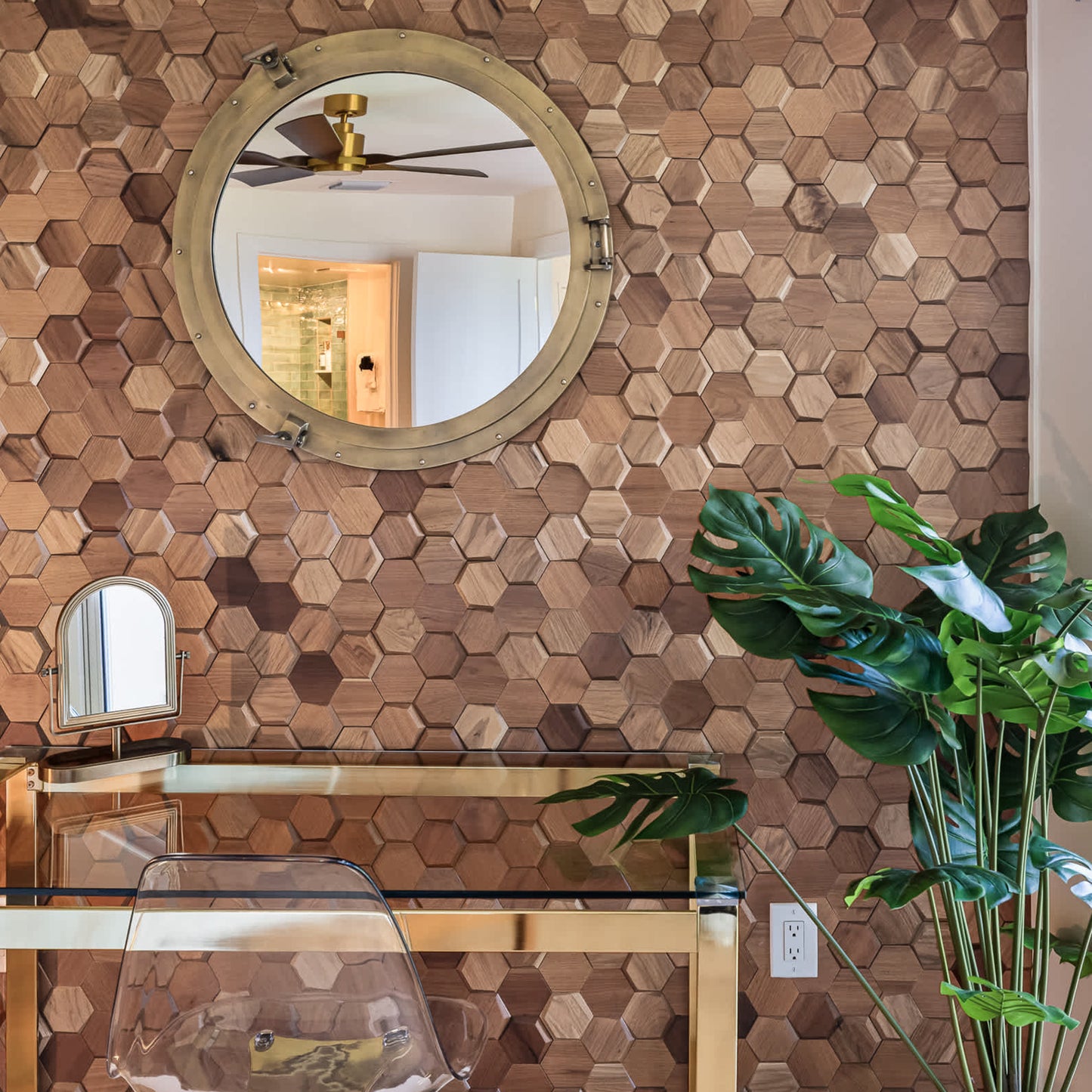 Natural Walnut 3D Hex Panels