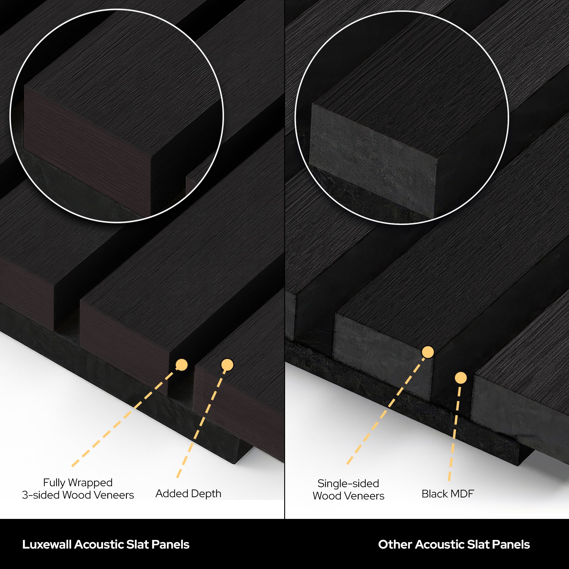Luxury Black Oak Acoustic Slat Panels 108.2" Length