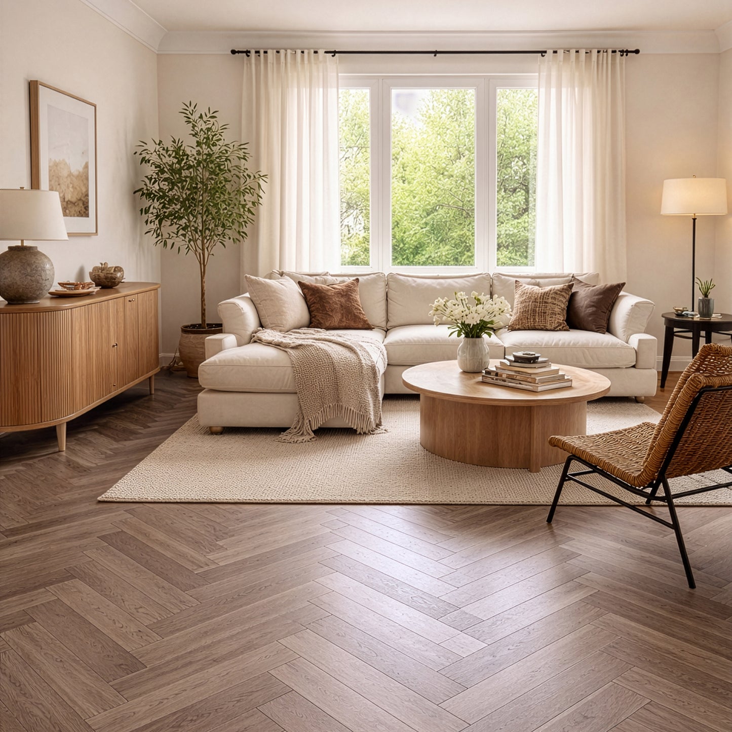 Sepia Herringbone White Oak
