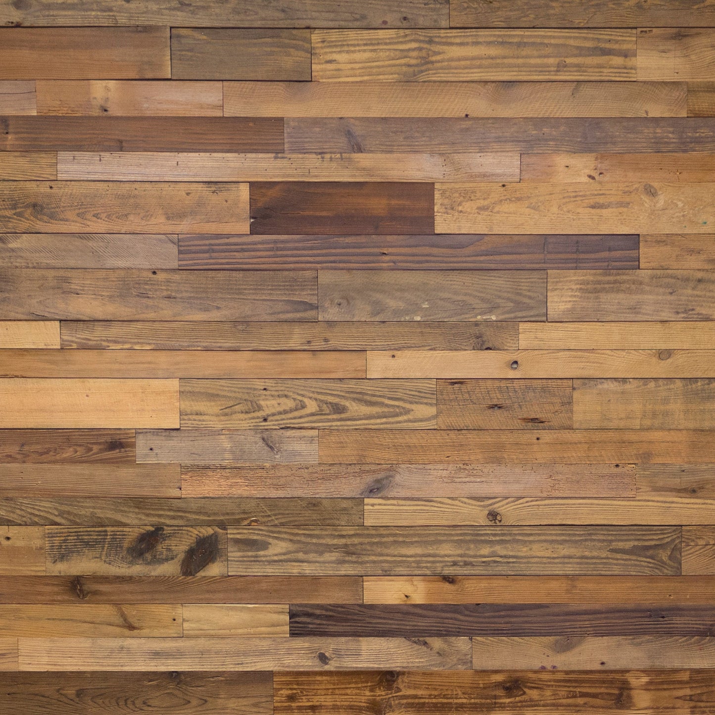 Reclaimed Pine Random Width Self-Stick Wall Planks