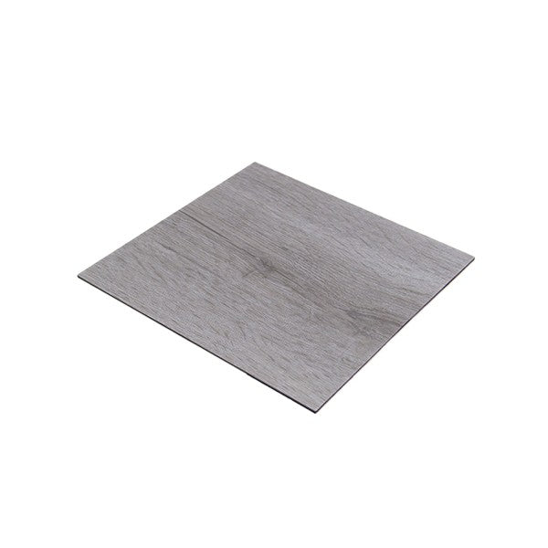 Gray wood-look vinyl flooring plank with natural grain texture, ideal for modern home interiors.