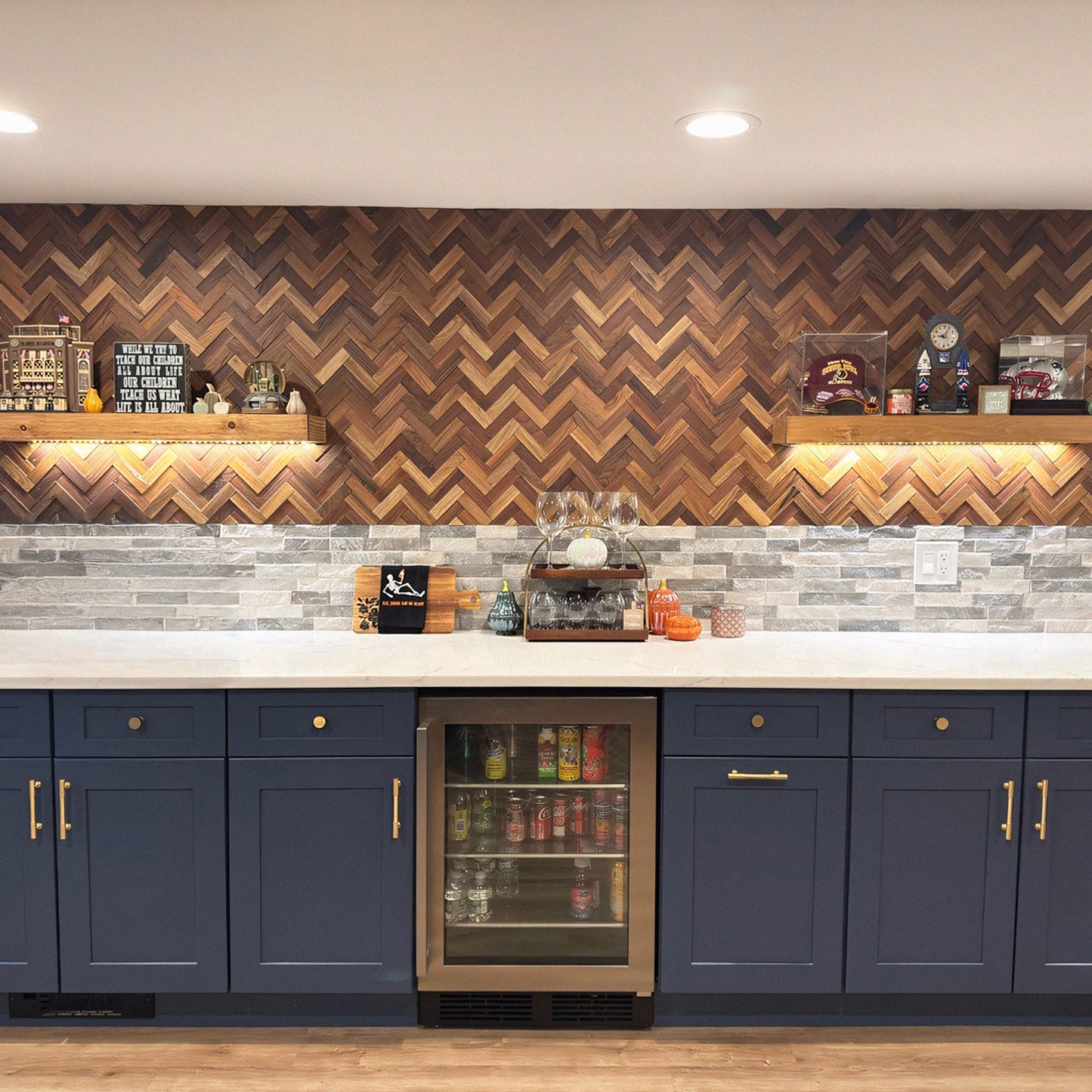 Natural Walnut 3D Herringbone Panels